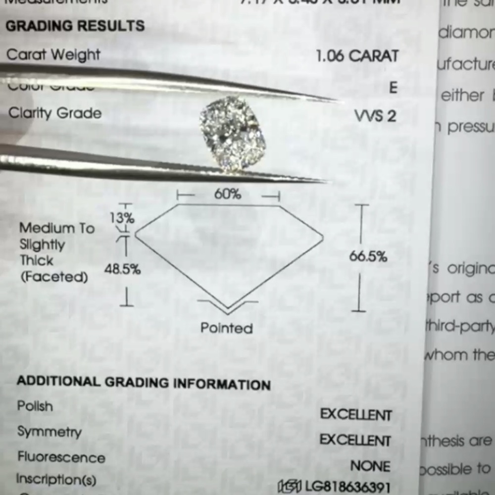 White Lab Diamond Cushion - 1.06 Carat